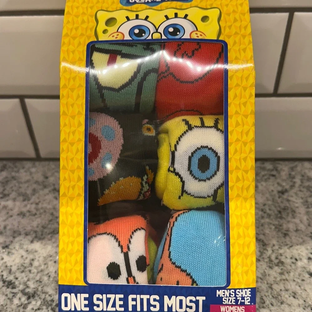 SpongeBob SquarePants 6 Pair Casual Crew‎ Socks Mens Shoe Size 7-12 Womens 8-13